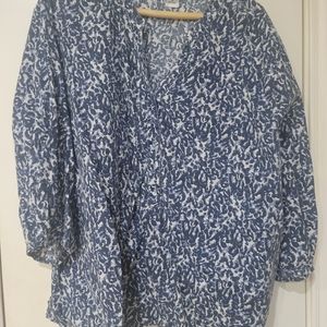 Rebecca Malone Woman top, blue and white leopard print